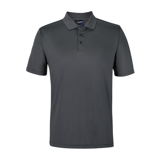JB's Podium Stretch Short Sleeve Polo crafted from 93% polyester and 7% elastane, features a 3-button placket and straight hem with side splits, ideal for durability and comfort.