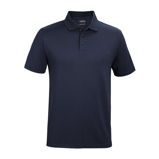 JB's Podium Stretch Short Sleeve Polo features a sleek urban fit with a 3-button placket and straight hem with side splits, crafted from moisture-wicking polyester and elastane blend for durable comfort.
