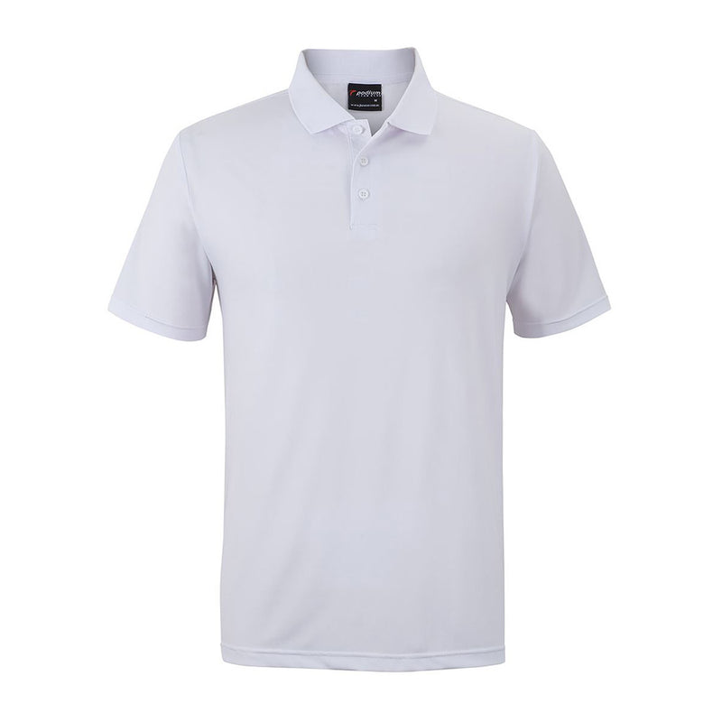 Load image into Gallery viewer, JB's Podium Stretch Short Sleeve Polo features a 3-button placket, straight hem with side split, and durable 170gsm stretch fabric, ideal for active workplace environments with moisture-wicking properties for comfort.