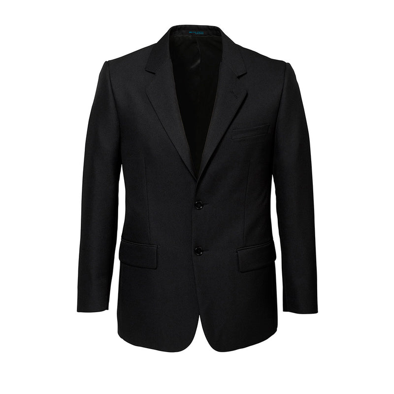 Load image into Gallery viewer, Biz Mens Cool Stretch 2 Button Classic Jacket featuring under-arm comfort pads, silver piping trim, embroidery zip, and double vents. Ideal for workplace environments, combining comfort with a professional appearance.
