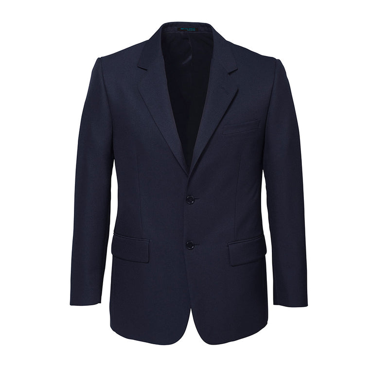 Load image into Gallery viewer, Biz Mens Cool Stretch 2 Button Classic Jacket with silver piping trim and functional outer pockets, designed for breathability and comfort. Ideal for professional settings, it features a structured fit with double rear vents.