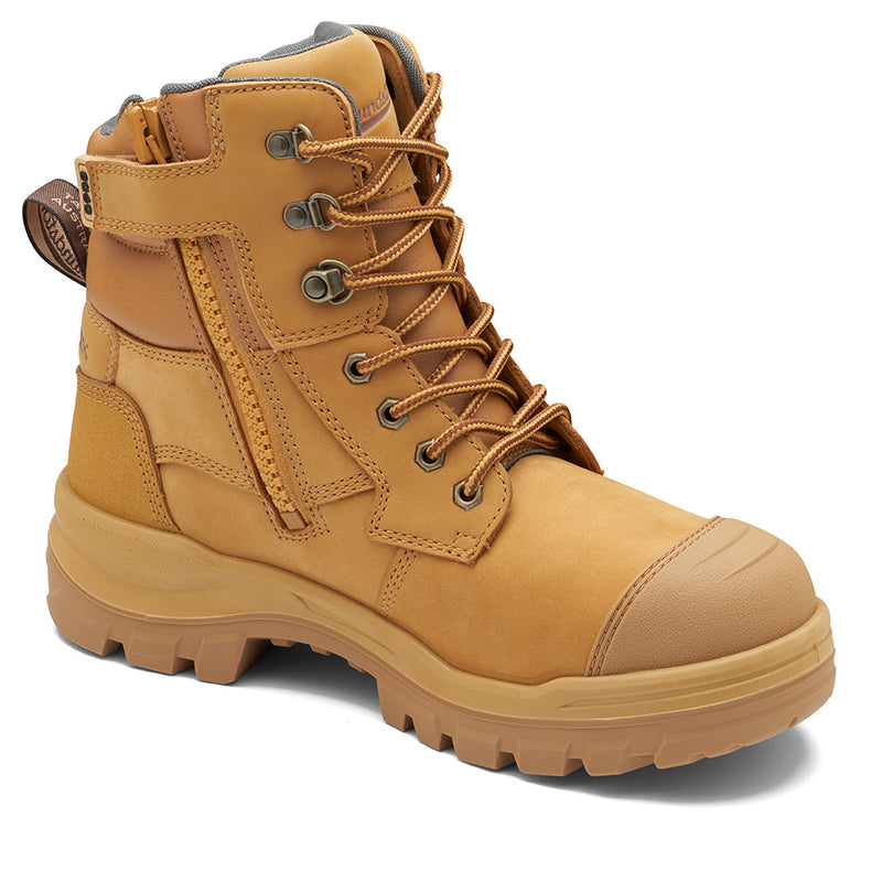 Load image into Gallery viewer, Blundstone RotoFlex 8060 Safety Boots with wheat water-resistant nubuck leather, GripTek® Heavy Duty sole, industrial-grade zip, and seven-row lacing, designed for durability and comfort in demanding work environments.