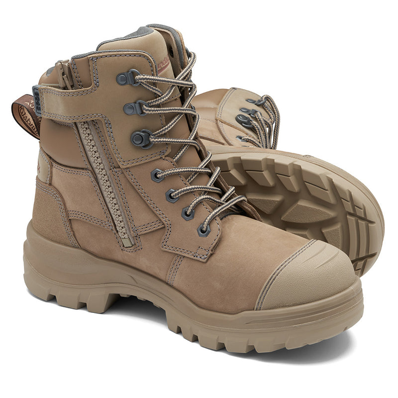 Load image into Gallery viewer, Blundstone RotoFlex 8063 Safety Boots with stone water-resistant nubuck leather, seven lacing rows, zip fastener, and TPU outsole, designed for optimal comfort and protection in workplace environments.