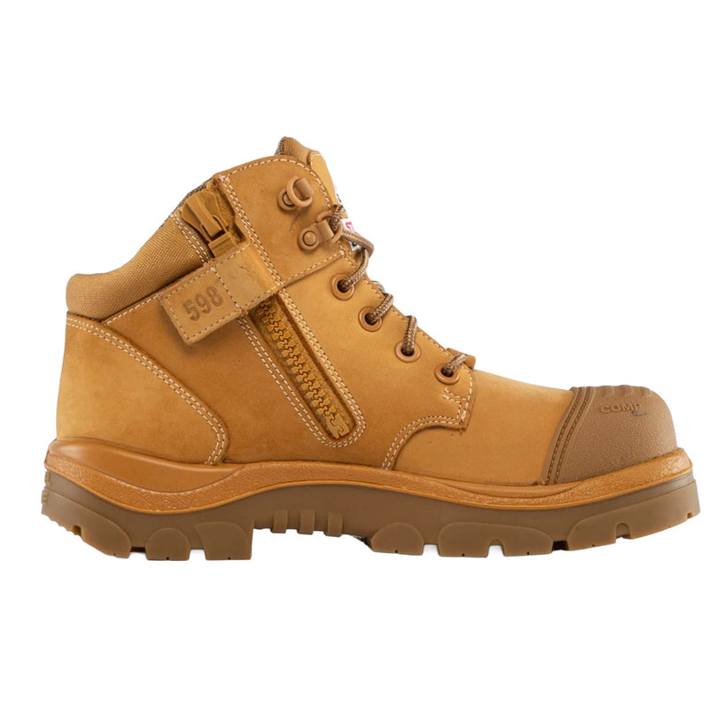 Load image into Gallery viewer, Steel Blue Parkes EH Zip Composite Safety Boot, Wheat, featuring a lace-up design with industrial zipper, visible scuff cap, and robust sole. Ideal for electricians and mechanics, showcasing premium water-resistant nubuck leather.