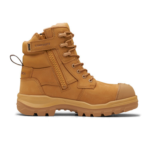 Load image into Gallery viewer, Blundstone RotoFlex 8560 Safety Boots feature a close-up of the durable, wheat water-resistant nubuck leather upper, showcasing the 150mm height and robust construction tailored for safety and comfort.