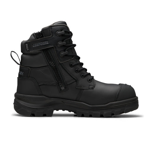 Blundstone RotoFlex 8561 Safety Boots featuring lace-up and zipper design, composite toe cap, water-resistant nubuck leather, and TPU outsole for optimum grip, embodying Active Safety's commitment to durability and protection.