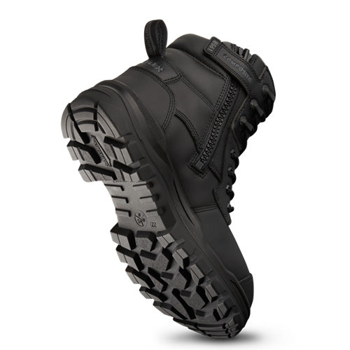 Blundstone RotoFlex 8561 Safety Boots featuring a streamlined TPU toe guard, durable zip, and unique metal-free lace rings, showcasing advanced features for comfort and protection.