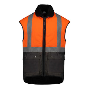 Far South Hi Vis Taped Oilskin Vest, Orange/Brown image