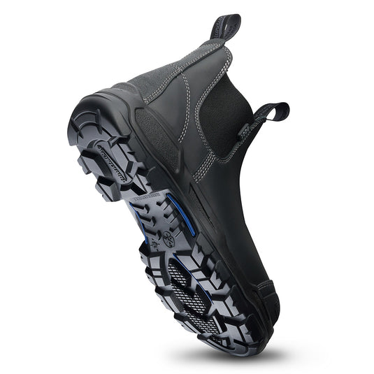 Blundstone RotoFlex 9001 Safety Boots, showcasing a rugged black upper and durable design features like a heavy-duty toe guard and GripTek® rubber outsole, ideal for demanding work environments.