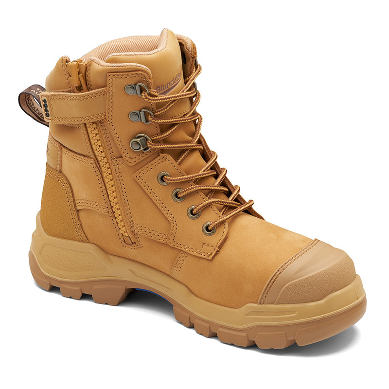Load image into Gallery viewer, Blundstone RotoFlex 9060 Safety Boots featuring a wheat water-resistant nubuck leather upper, seven rows of lacing with a locking device, and a durable zip for ultimate protection and comfort.