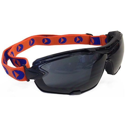 Load image into Gallery viewer, Pro Ambush Foam Bound Spec: Smoke safety goggles featuring a durable nylon frame, interchangeable strap, and closed cell foam gasket for enhanced dust protection. Includes anti-fog lenses and adjustable arms for a secure fit.