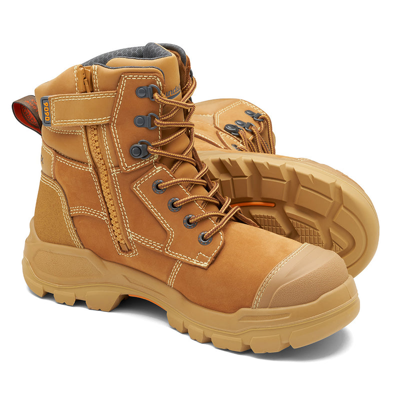 Load image into Gallery viewer, Blundstone RotoFlex MAX 9090 Safety Boots feature a rugged design with a wheat nubuck leather upper, seven rows of lacing with lock, and a heavy-duty zip, ideal for tough work environments.