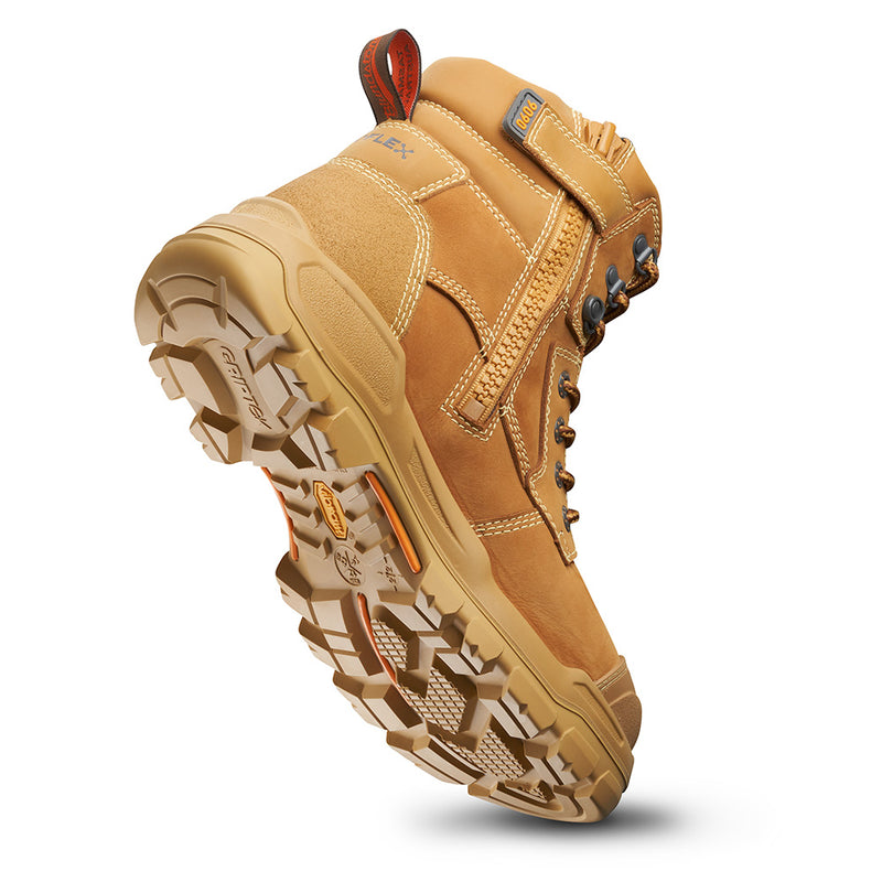 Load image into Gallery viewer, Blundstone RotoFlex MAX 9090 Safety Boots close-up, showcasing high ankle design with durable wheat nubuck leather, robust lacing hardware, and heavy-duty zip for optimal safety and comfort.