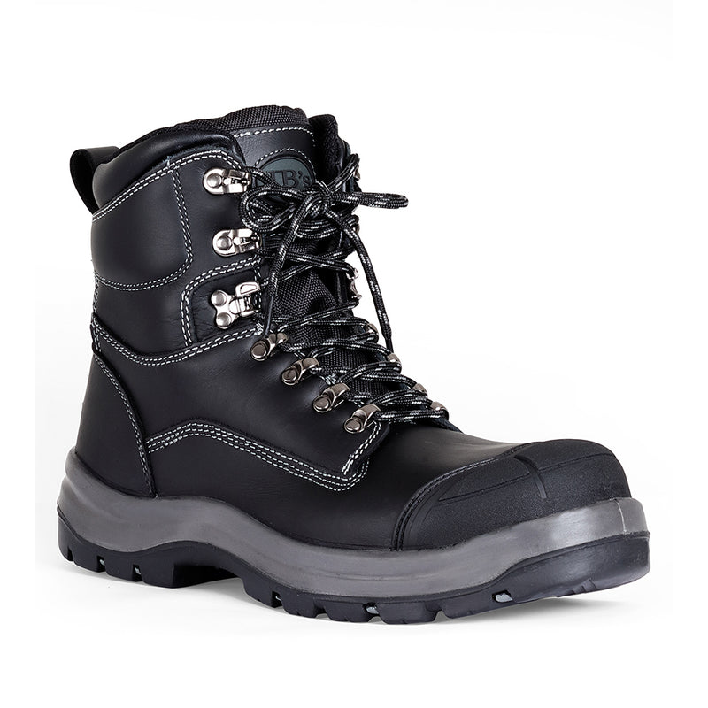 Load image into Gallery viewer, JB's Zip Side Safety Boots, Black, featuring laces, a composite toe cap, and a durable slip-resistant sole, designed for workplace safety with anti-static properties and Flex zone technology.