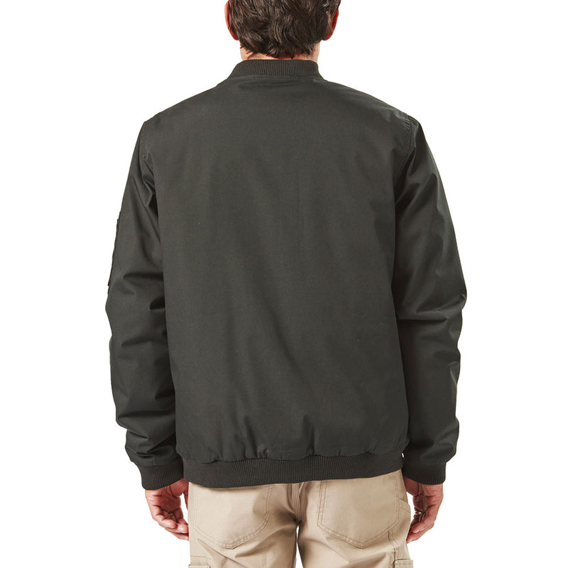 Load image into Gallery viewer, Volcom Workwear Water Resistant Bomber Jacket, showcasing its waist length and heavy weight design, features a zipper sleeve pocket and brushed tricot lining, ideal for durable, functional workwear needs.