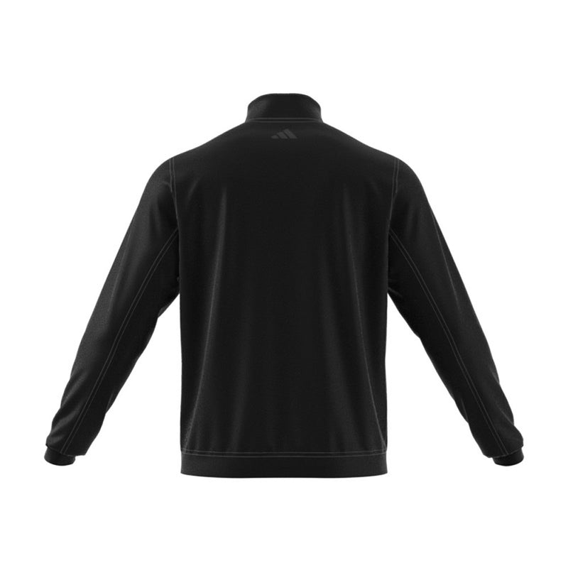 Load image into Gallery viewer, Adidas Mens Elevate Quarter Zip Pullover, Black—back view showcases a sleek, lightweight design with elastic cuffs and hem, a stand-up collar, and subtle branding, ideal for active and sustainable wear.
