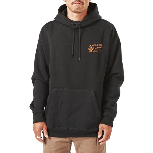 Volcom Workwear Pullover Fleece Hoodie showcased on a man, featuring a lined hood and front joey pocket, designed for durability and unique style, reflecting Active Safety's emphasis on robust workwear.