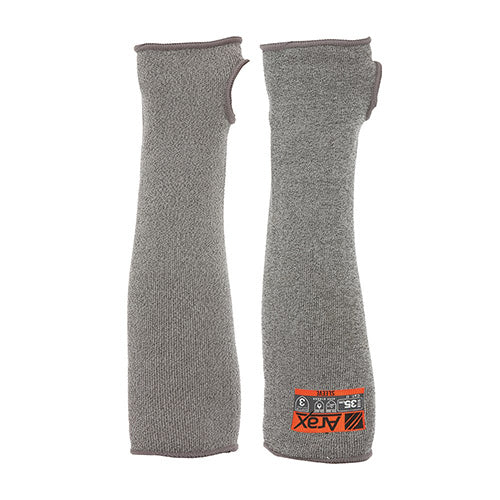 Arax Cut D Resistant Sleeve (Pair) designed for safety, offering high cut resistance. Close-up shows detailed knit technology, emphasizing protection for hands and forearms against cuts and abrasions during various tasks.