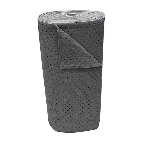 SpillTech Universal Absorbent Roll 90cm x 40m, a heavy-duty roll designed for efficient liquid spill management, featuring perforations for easy use, ideal for workplace safety and various fluid types.
