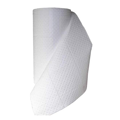 SpillTech Oil Absorbent Roll 90cm x 40m, a perforated polypropylene roll designed to absorb oils and repel water, ideal for workplace safety.