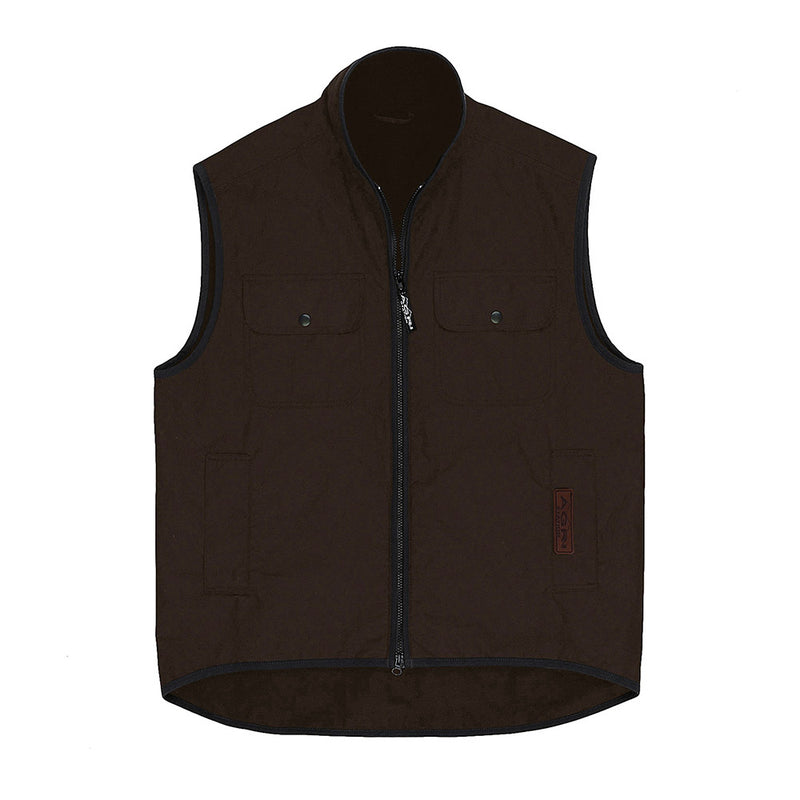 Load image into Gallery viewer, Agri Station Ranger Oilskin Vest featuring microwax oilskin fabric, lined with anti-pill polar fleece. It includes a two-way zip, domed chest pockets, and an embossed suede badge for durability and style.