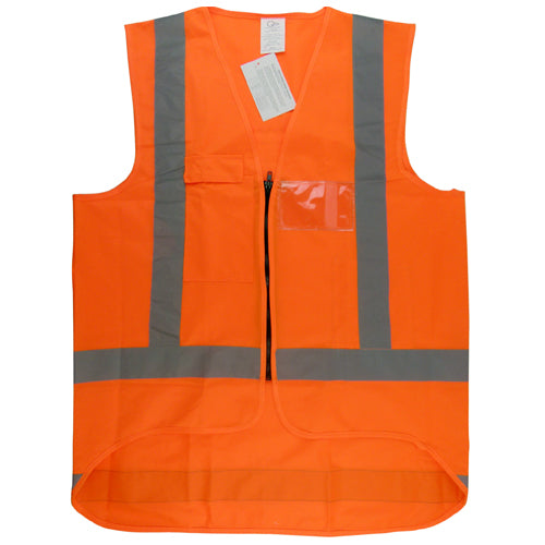 Active Hi Vis TTMC-W17 Zip Vest with grey reflective stripes, designed for high visibility and safety compliance, ideal for both day and night use, featuring a front pocket for convenience.