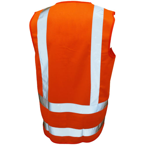 Active Hi Vis TTMC-W17 Zip Vest features fluorescent orange fabric with reflective tape, designed for optimal visibility and safety. Ideal for day and night use, adhering to TTMC-W17 safety standards.
