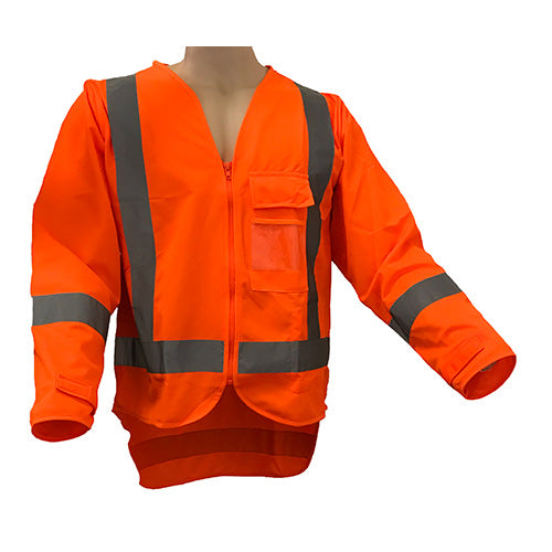 Active Hi Vis Vented Long Sleeve TTMC-W Vest, designed for high visibility and sun protection, features grey stripes and vented mesh lining for airflow, ideal for construction and roadwork safety compliance.