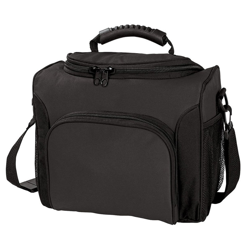 Load image into Gallery viewer, Ultimate Cooler Bag with 600D polyester features a double zip U-shaped opening, elastic mesh pockets, a large front pocket, and adjustable strap, ideal for holding 12 bottles, enhancing workplace convenience.