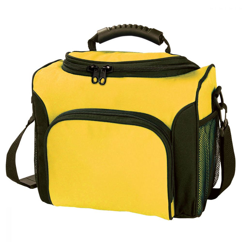 Load image into Gallery viewer, Ultimate Cooler Bag with durable 600D polyester, features double zip U-shaped main access, elastic mesh pockets, heavy-duty rubber handle, large front pocket, and adjustable shoulder strap, perfect for carrying 12 bottles.