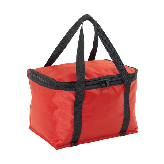 The CoolMax Cooler, designed for active outings, features an 11-litre capacity with insulated 420D polyester, a double zip lid, and sturdy webbing handles, perfect for carrying 10 standard bottles.