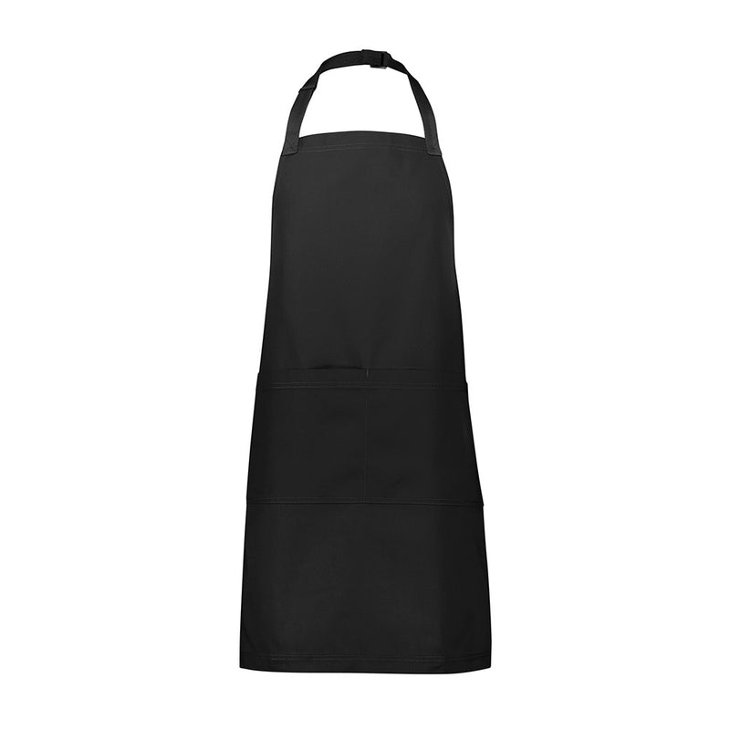 Load image into Gallery viewer, Biz Barley Apron, a durable bib apron with adjustable neck strap, features reinforced herringbone straps and a large split front pocket, ideal for uniform style and commercial laundering.