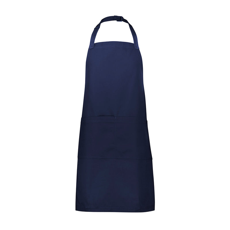 Load image into Gallery viewer, Biz Barley Apron in classic bib style with an adjustable neck strap, crafted from durable no-fade canvas. Features reinforced herringbone straps and a large split front pocket for workplace efficiency.