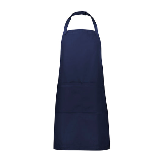 Biz Barley Apron in classic bib style with an adjustable neck strap, crafted from durable no-fade canvas. Features reinforced herringbone straps and a large split front pocket for workplace efficiency.