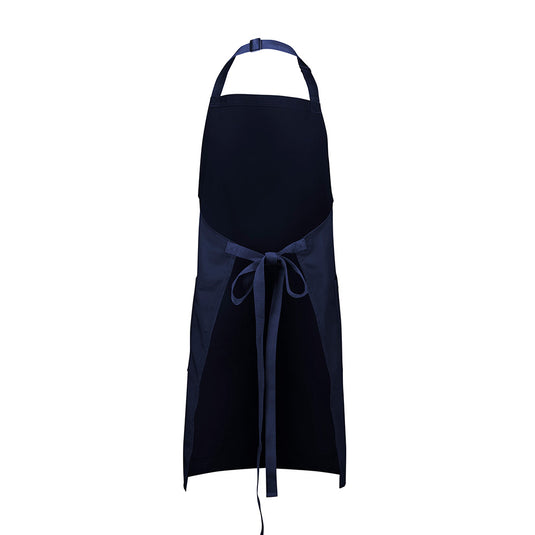 Biz Barley Apron in classic bib style with an adjustable neck strap, made from durable, no-fade canvas. Features reinforced herringbone straps and a large split front pocket for practicality.
