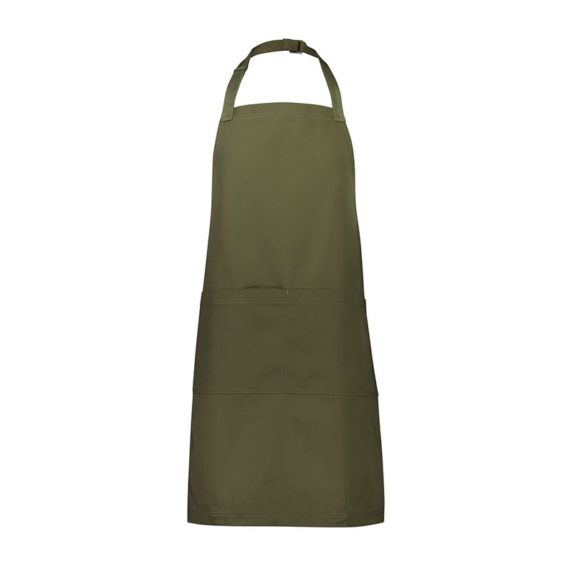 Load image into Gallery viewer, Biz Barley Apron in classic bib style, featuring a durable no-fade canvas with adjustable neck strap, reinforced herringbone straps, and a large split front pocket, ideal for uniformed workwear.