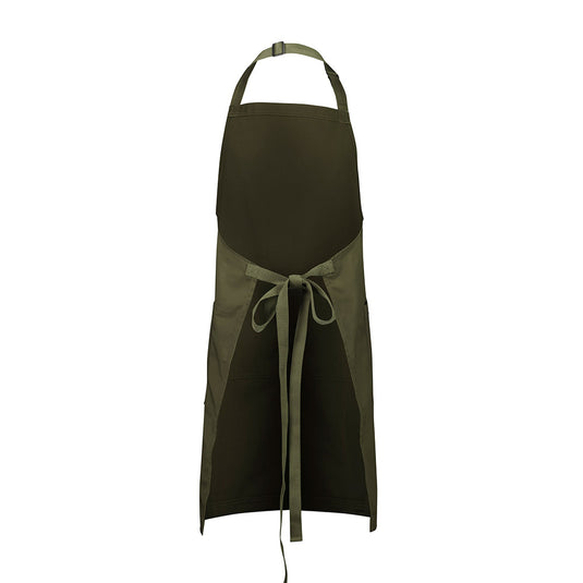 Biz Barley Apron, a durable canvas bib apron with adjustable neck strap, features reinforced herringbone straps and a large front pocket, ideal for professional and safety-focused work environments.