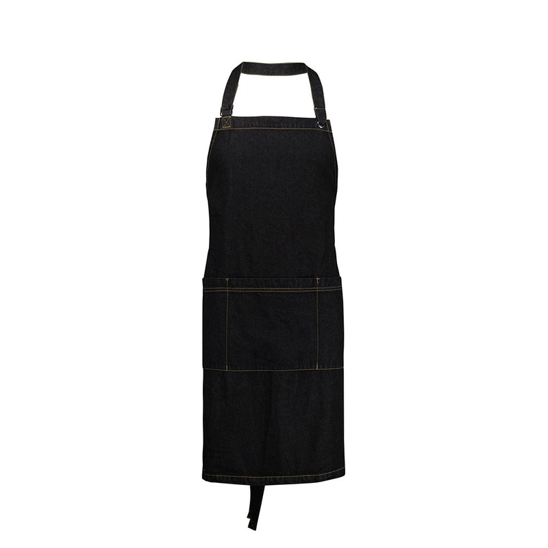 Load image into Gallery viewer, Biz Clout Apron: A stylish, stonewashed denim apron with adjustable neck strap, wide waist pocket, and D-ring, embodying a modern vibe perfect for various professional settings.