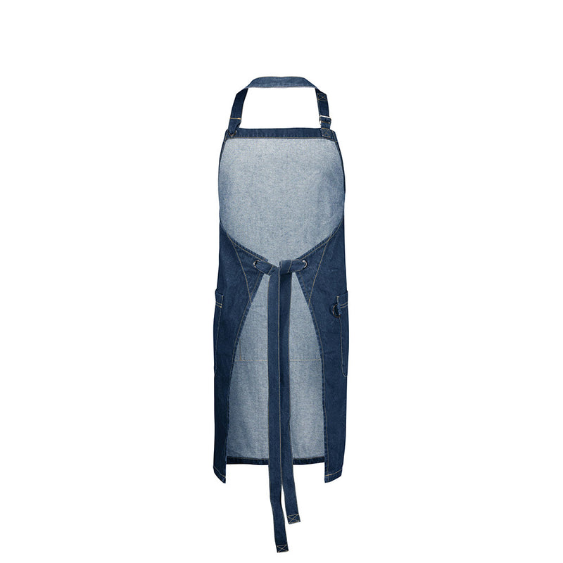 Load image into Gallery viewer, Biz Clout Apron in washed denim look, featuring durable 100% cotton fabric, adjustable neck strap, wide waist pocket, and D-ring. Ideal for professional settings, blending practicality with modern style.