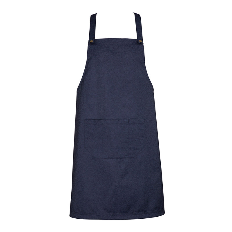 Load image into Gallery viewer, Biz Urban Bib Apron with divided front pocket, removable self-fabric x-back straps, and reinforced stitching, ideal for workwear. Made from a 50% cotton, 50% polyester blend with antique brass fittings.