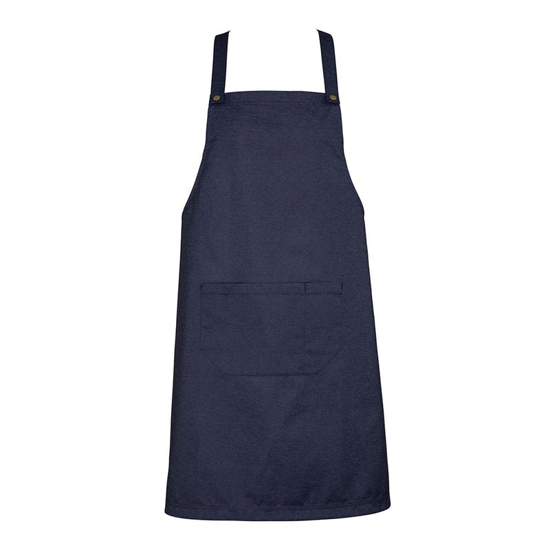 Load image into Gallery viewer, Biz Urban Bib Apron featuring a navy design with adjustable neck strap, divided front pocket, removable x-back straps, and reinforced stitching, ideal for durable and comfortable workplace use.