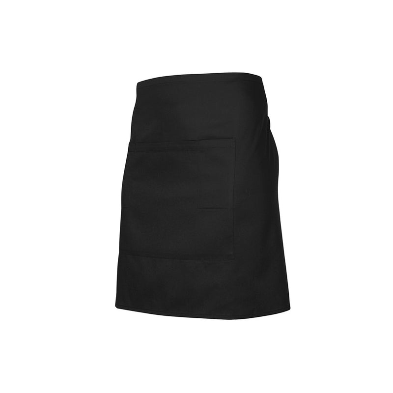 Load image into Gallery viewer, Biz Short Waisted Apron, Black features a functional design with a large front pocket, side slide pen and bottle opener provision, and a towel loop at the back, ideal for workplace efficiency.