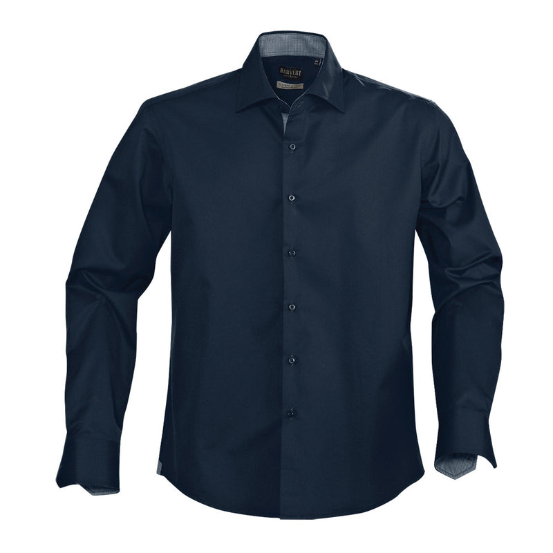 Load image into Gallery viewer, Baltimore Mens L/S Business Shirt, featuring a modern fit with reinforced seams at collar and sleeves, and contrast fabric accents on cuffs, placket, and inside collar, crafted from 100% combed cotton.