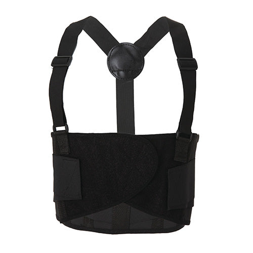 Load image into Gallery viewer, Back Support Belt featuring adjustable clips and elastic panels for lower back support, designed for workplace safety and comfort. Ideal for various sizes with tapered abdomen support for enhanced fit.