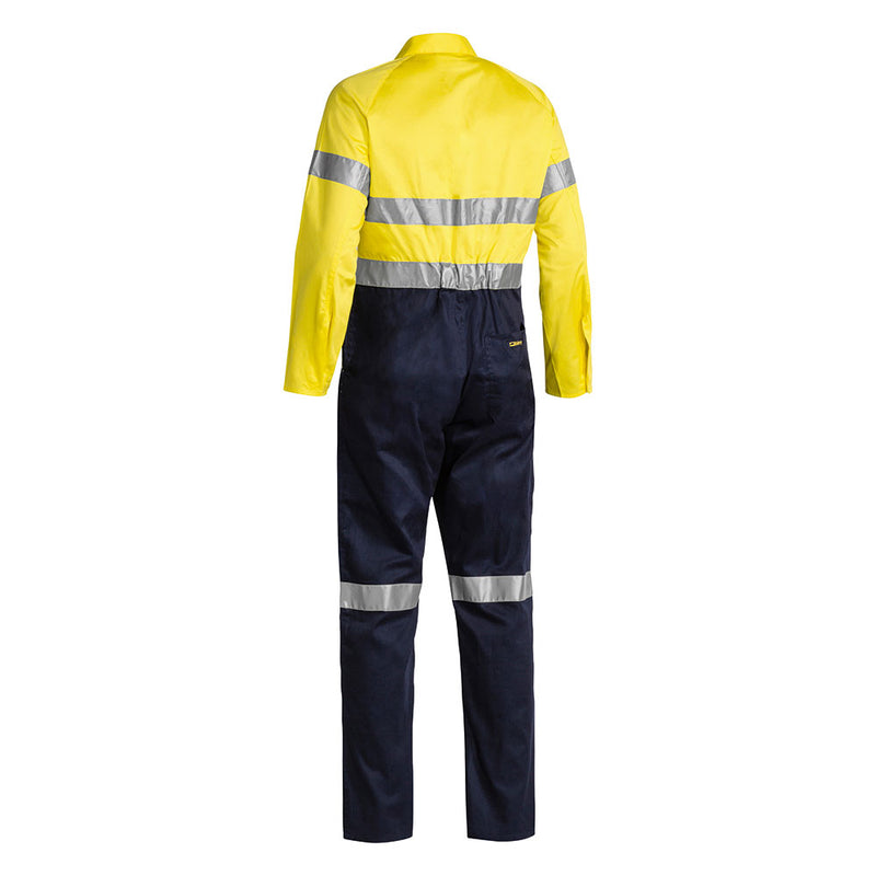 Load image into Gallery viewer, Bisley Hi Vis Taped Lightweight Overalls featuring reflective taped hoop pattern and multiple functional pockets, designed for workplace safety and durability, perfect for professionals in active safety environments.