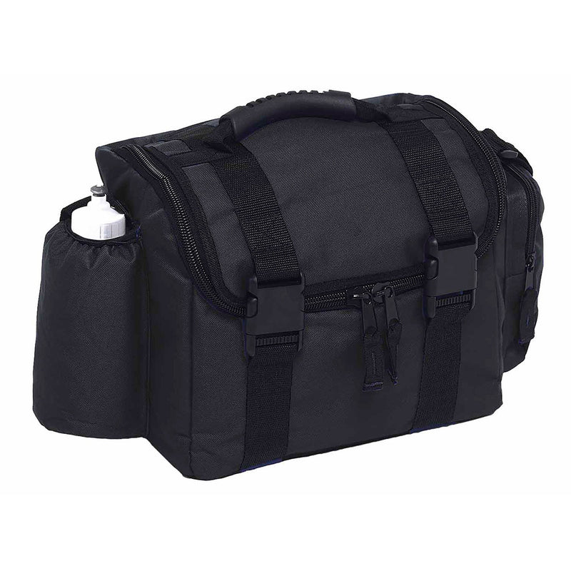 Load image into Gallery viewer, Cool Shuttle Cooler Bag featuring an insulated bottle pocket and main compartment, highlighted by oversized zippers and quick release buckles. Includes a moulded rubber handle and adjustable shoulder strap for convenience.
