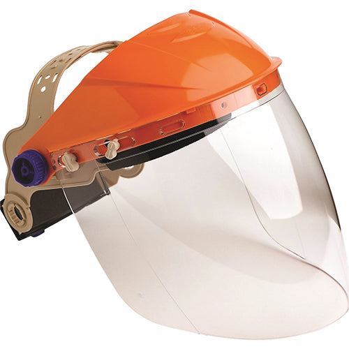 Pro High Impact Brow Guard with Visor (Economy) featuring a clear visor and browguard, designed for high impact protection and 99.9% UV protection, ideal for safety and outdoor work environments.
