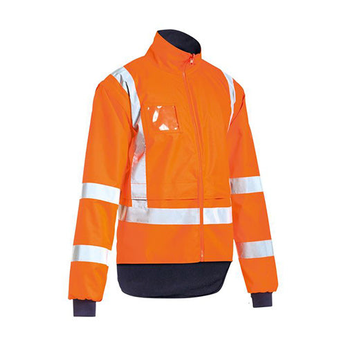 Load image into Gallery viewer, Bisley TTMC-W17 5-in-1 Rain Jacket featuring reflective stripes, detachable sleeves, and a zip-out padded body warmer, ideal for high-visibility safety workwear.