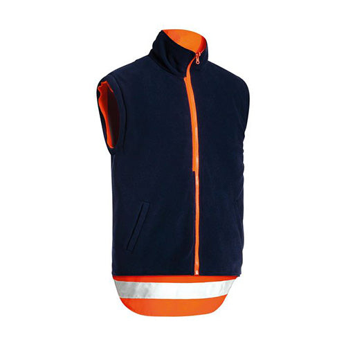 Load image into Gallery viewer, Bisley TTMC-W17 5-in-1 Rain Jacket featuring a blue vest with orange zipper, reflective tape, detachable sleeves, and pocket details, ideal for safety and workwear from Active Safety.