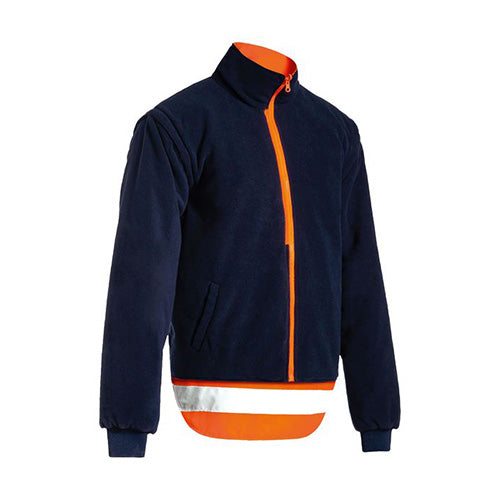 Load image into Gallery viewer, Bisley TTMC-W17 5-in-1 Rain Jacket featuring waterproof, breathable fabric, orange zipper, and reflective tape. Includes detachable sleeves, multiple pockets, and an ID card holder, ideal for safety and workwear.